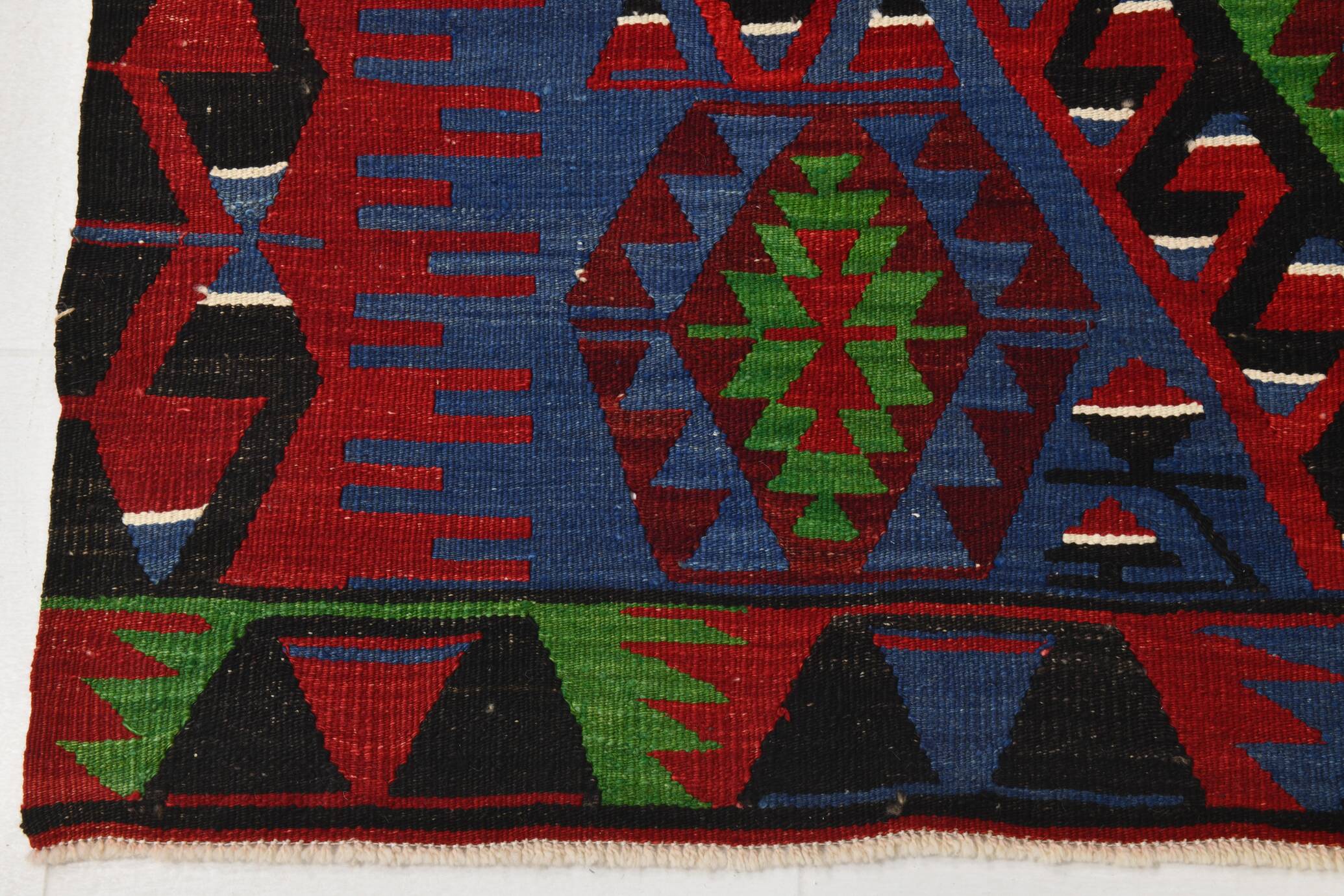 Geometric Blue & Green Vintage Kilim Rug, 154x305Cm