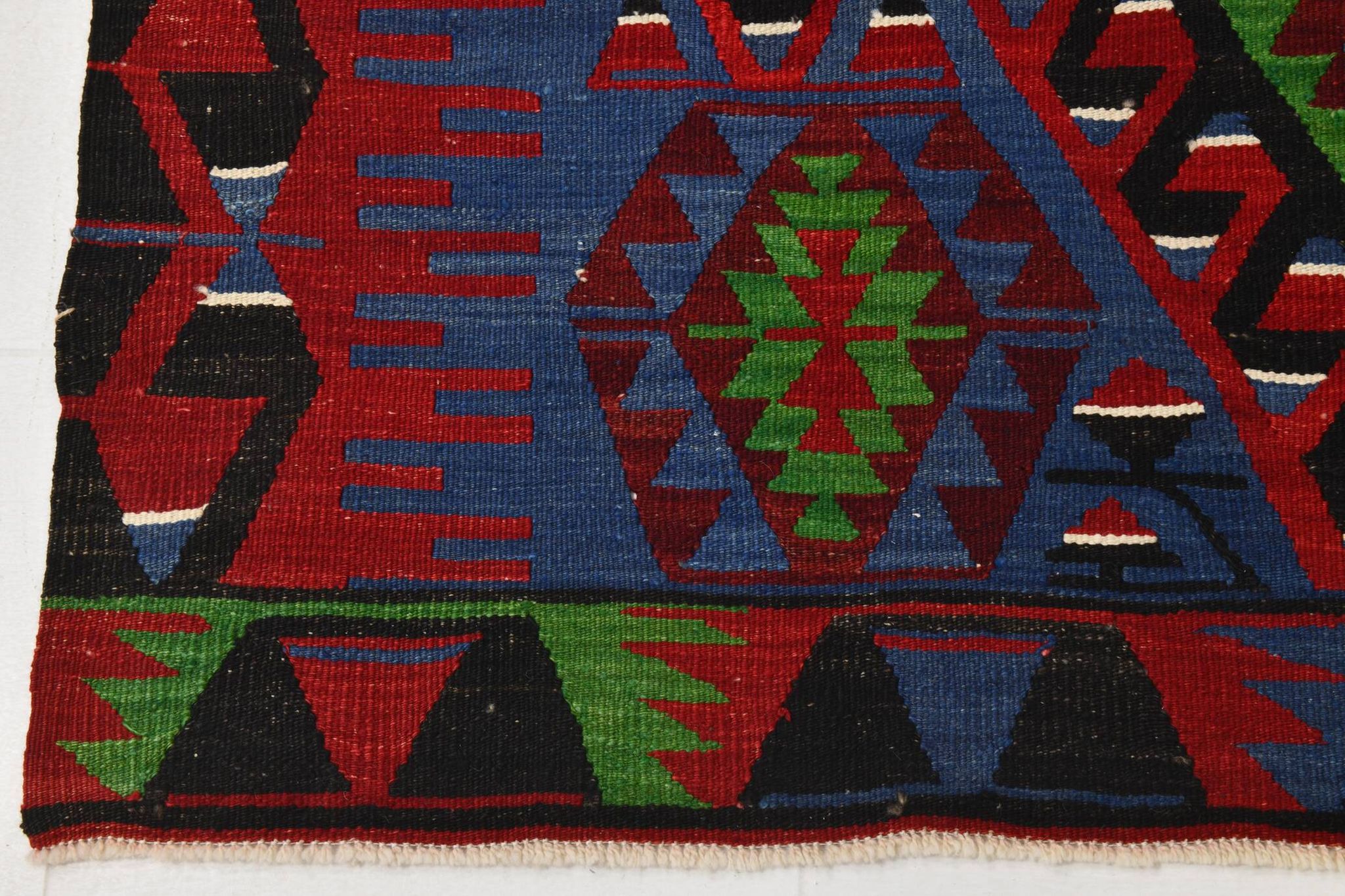 Geometric Blue & Green Vintage Kilim Rug, 154x305Cm