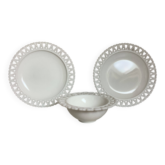 Trio d’opaline assiette et coupelle cœurs