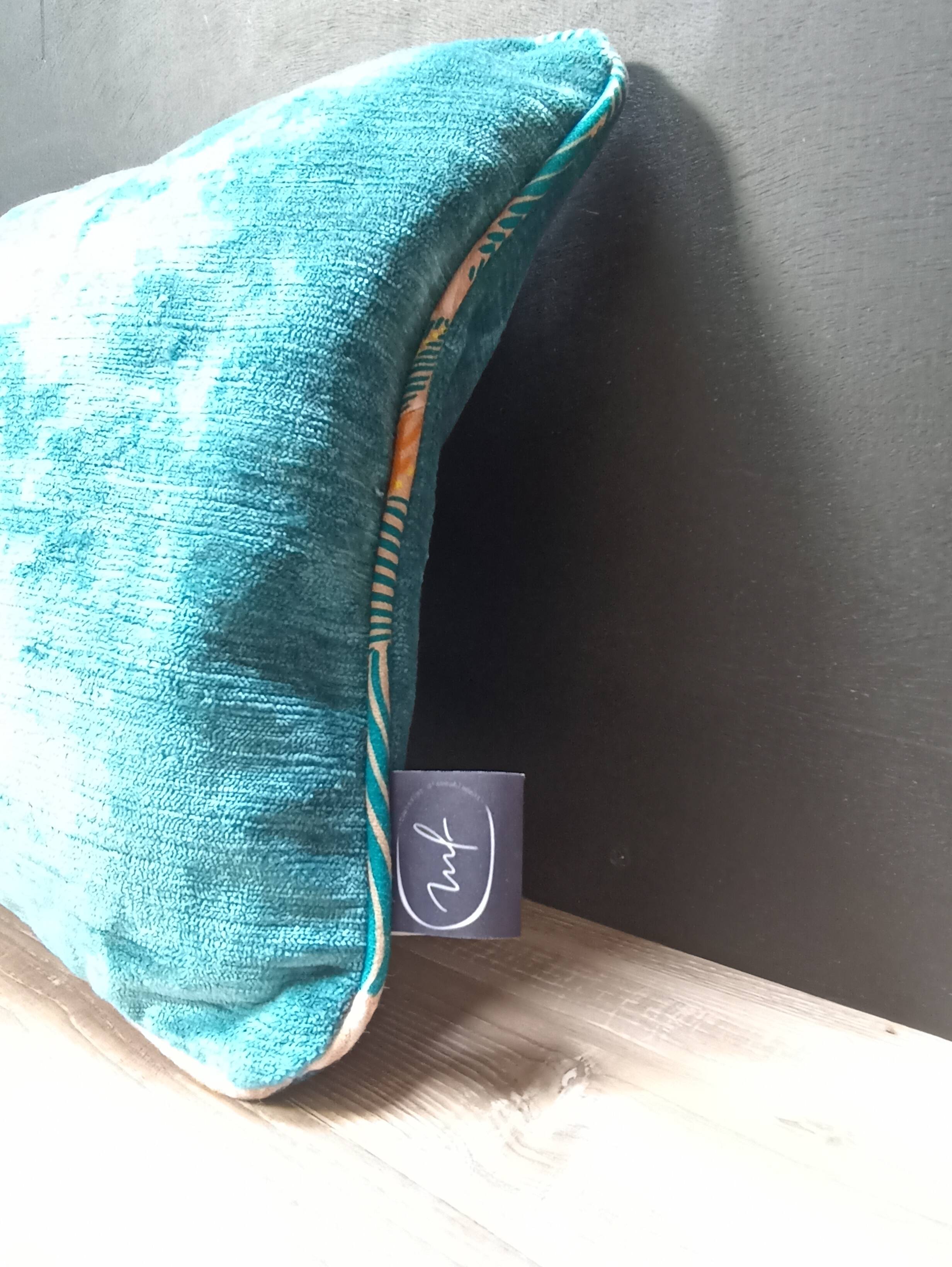 Lot de 2 coussins velours/imprimés 50x30cm