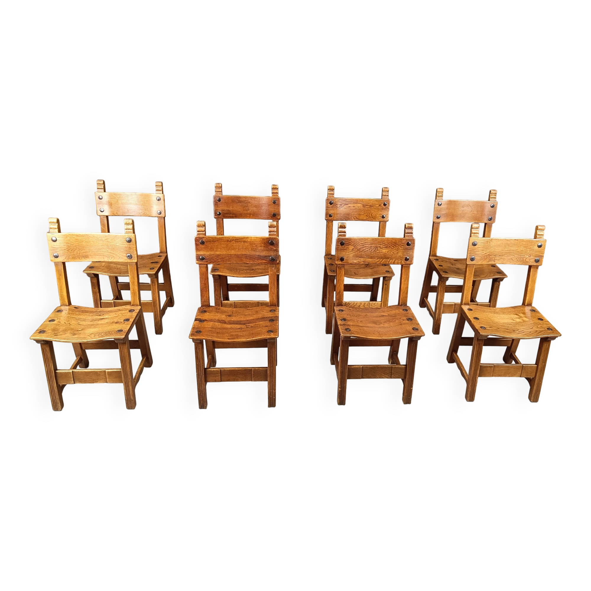 Set of 8 Brutalist Spanish Dining Chairs, 1950s
