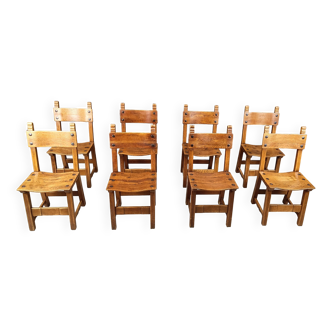 Set of 8 Brutalist Spanish Dining Chairs, 1950s
