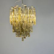 Venetian chandelier in colourless and gold Murano glass, Venini Triedi model, circa 1960.