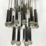 Mid- Century glass and chrome chandelier by Sciolari. Italy 1960s