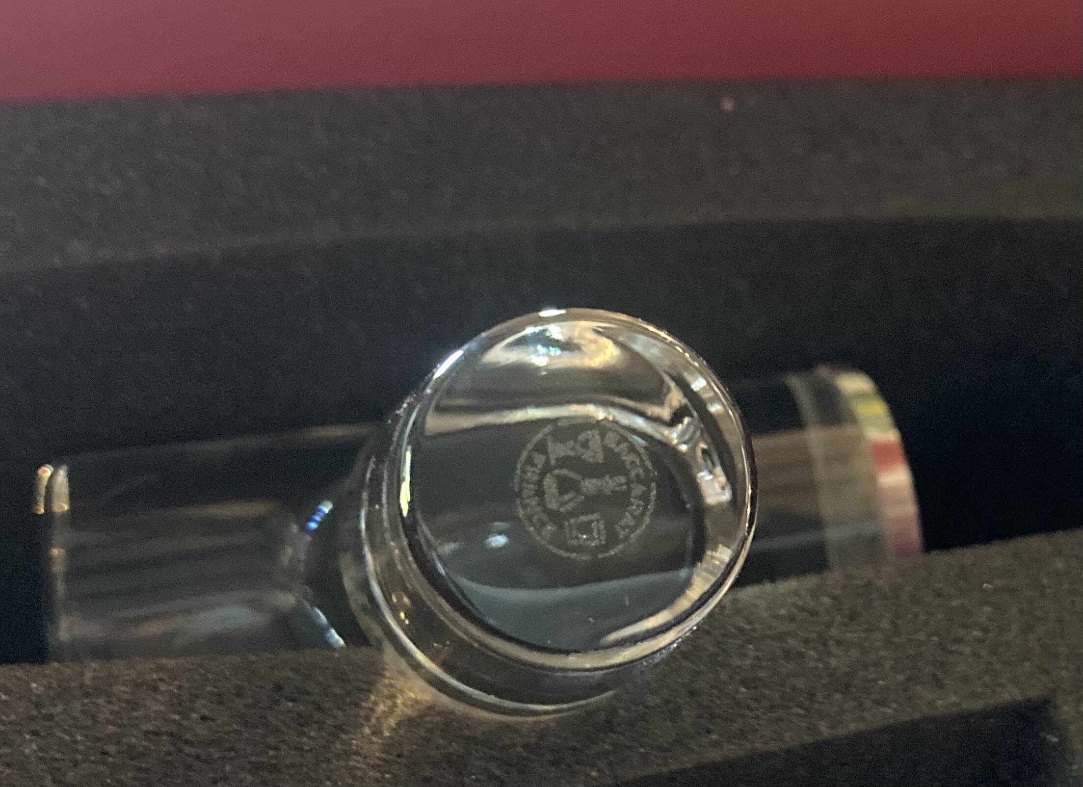 Baccarat crystal carafe with millefiori stopper and original box.
