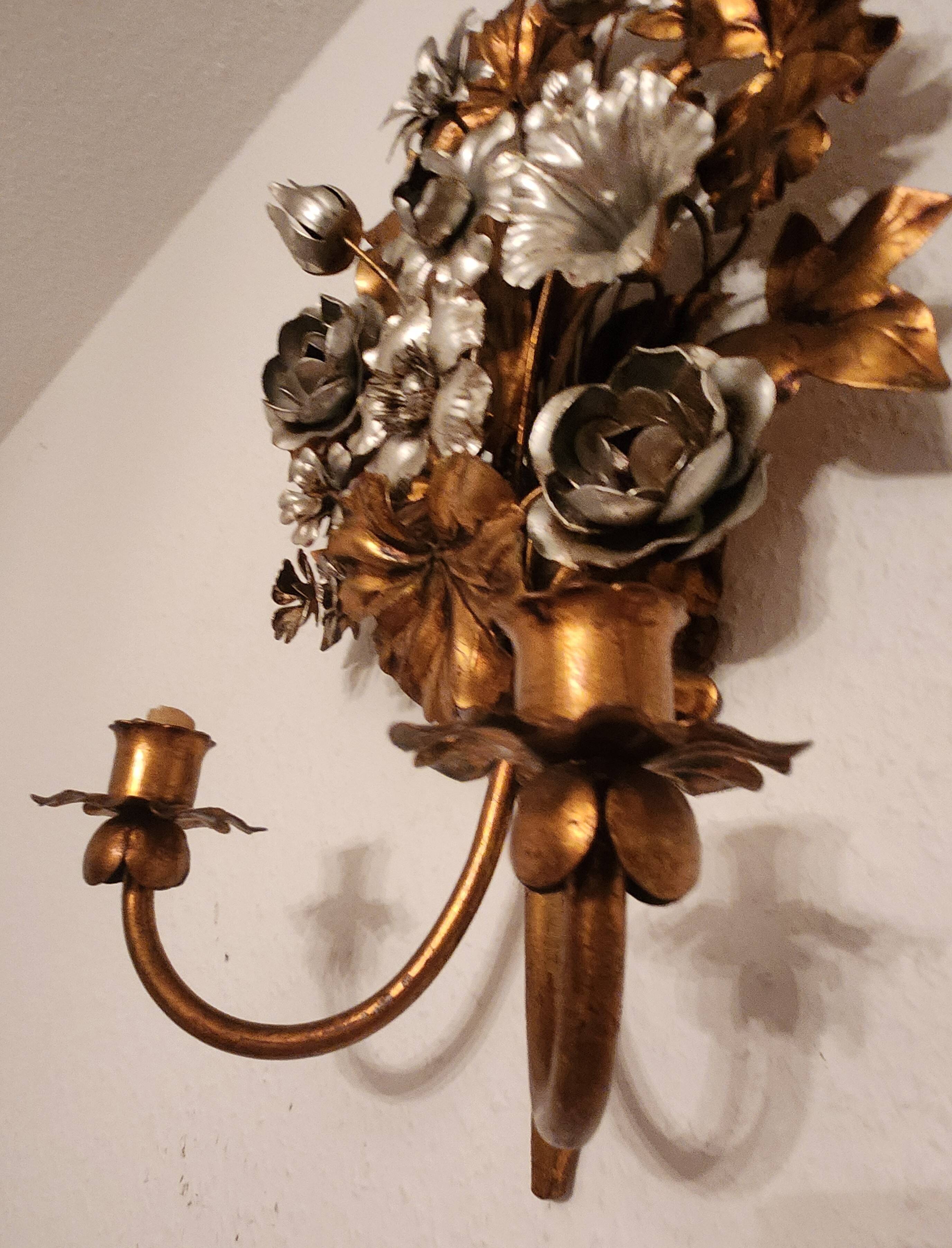 Hand-forged gilded silver-plated candle wall lamps by S. Salvadori