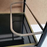 Vintage rolling table, Bar serving trolley on wheels, Removable tray
