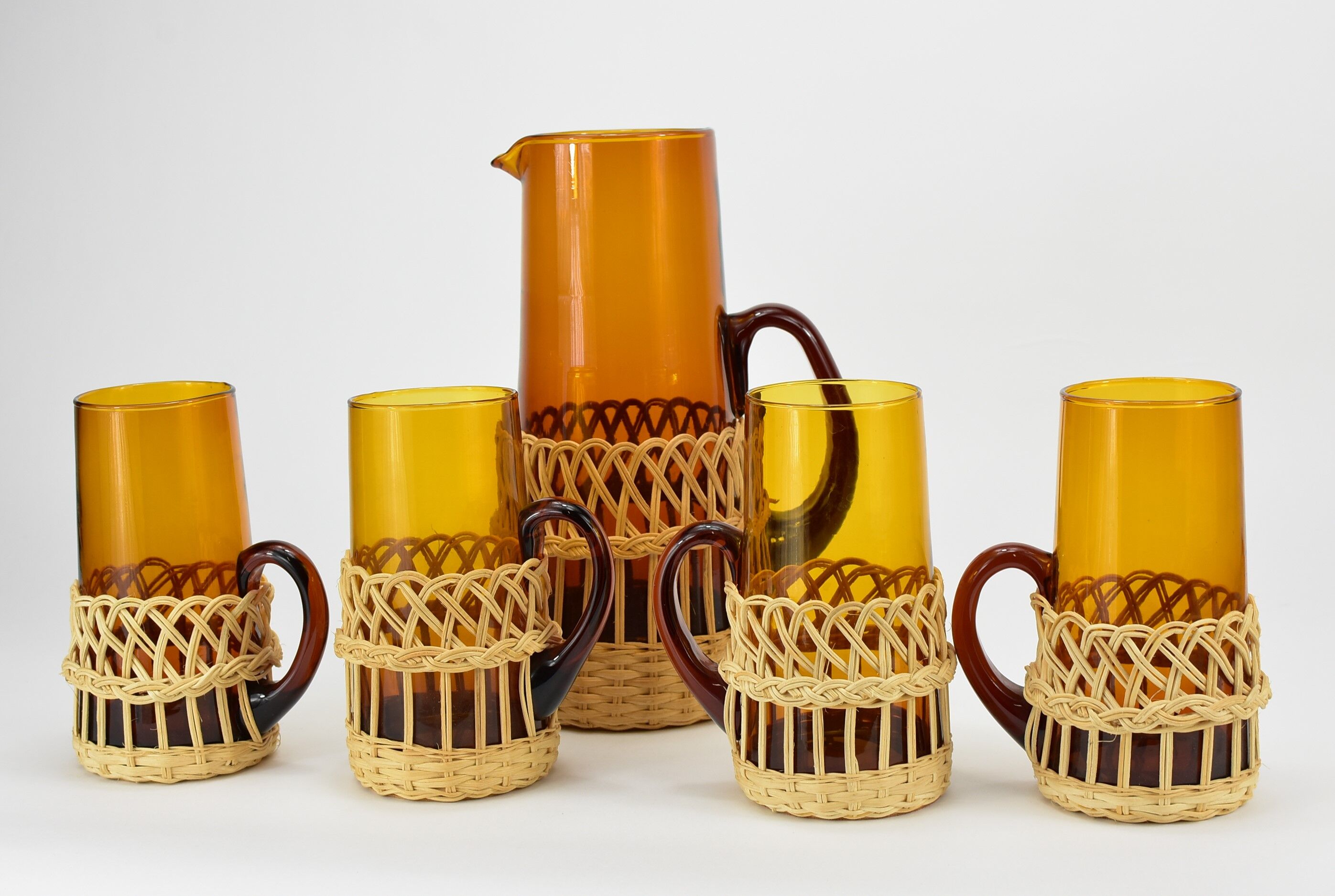 Vintage orangeade glass and rattan set