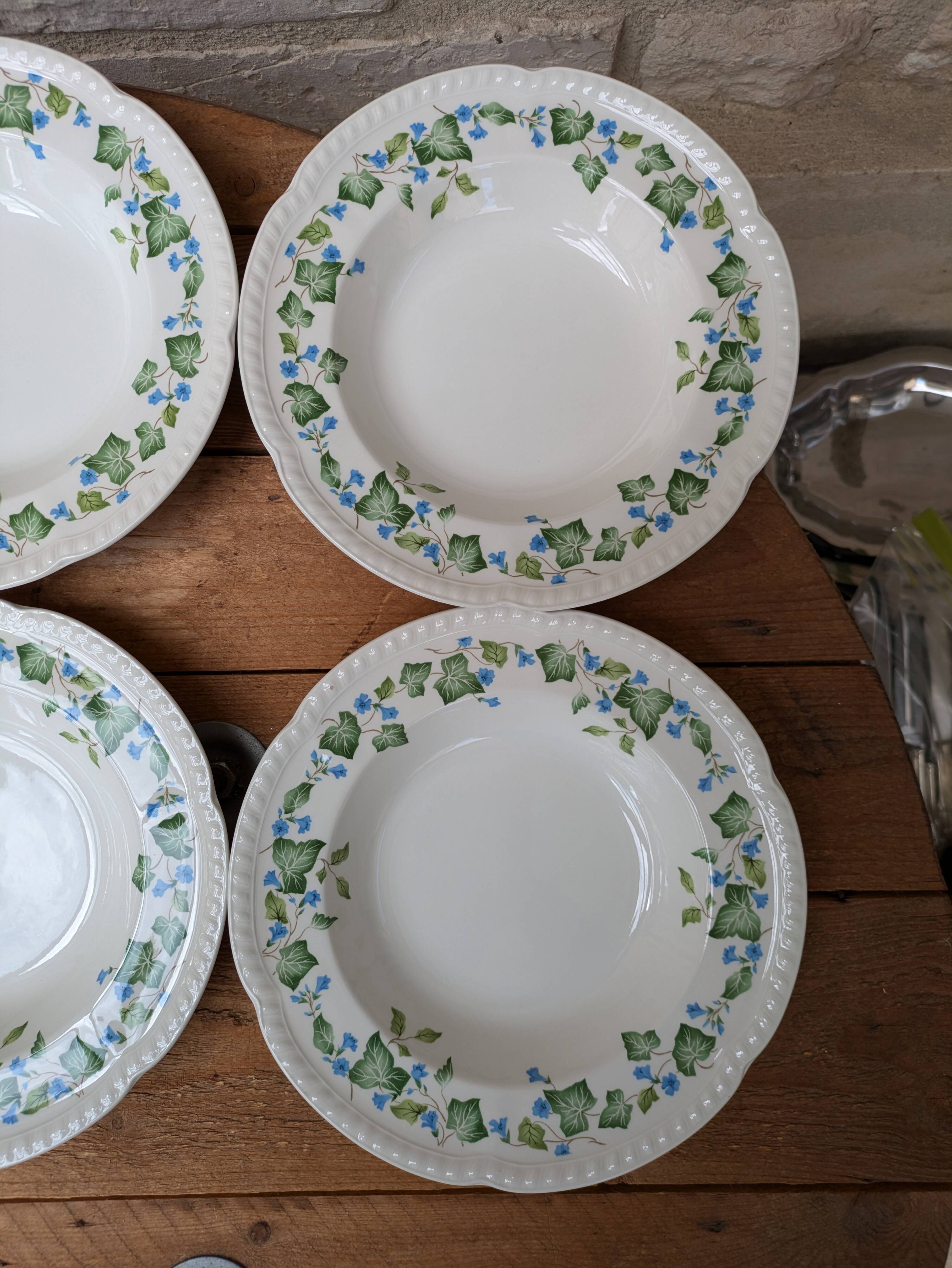 Johnson Brothers Set of 6 Ivy Leaf and Flower Blue Dinner Plates