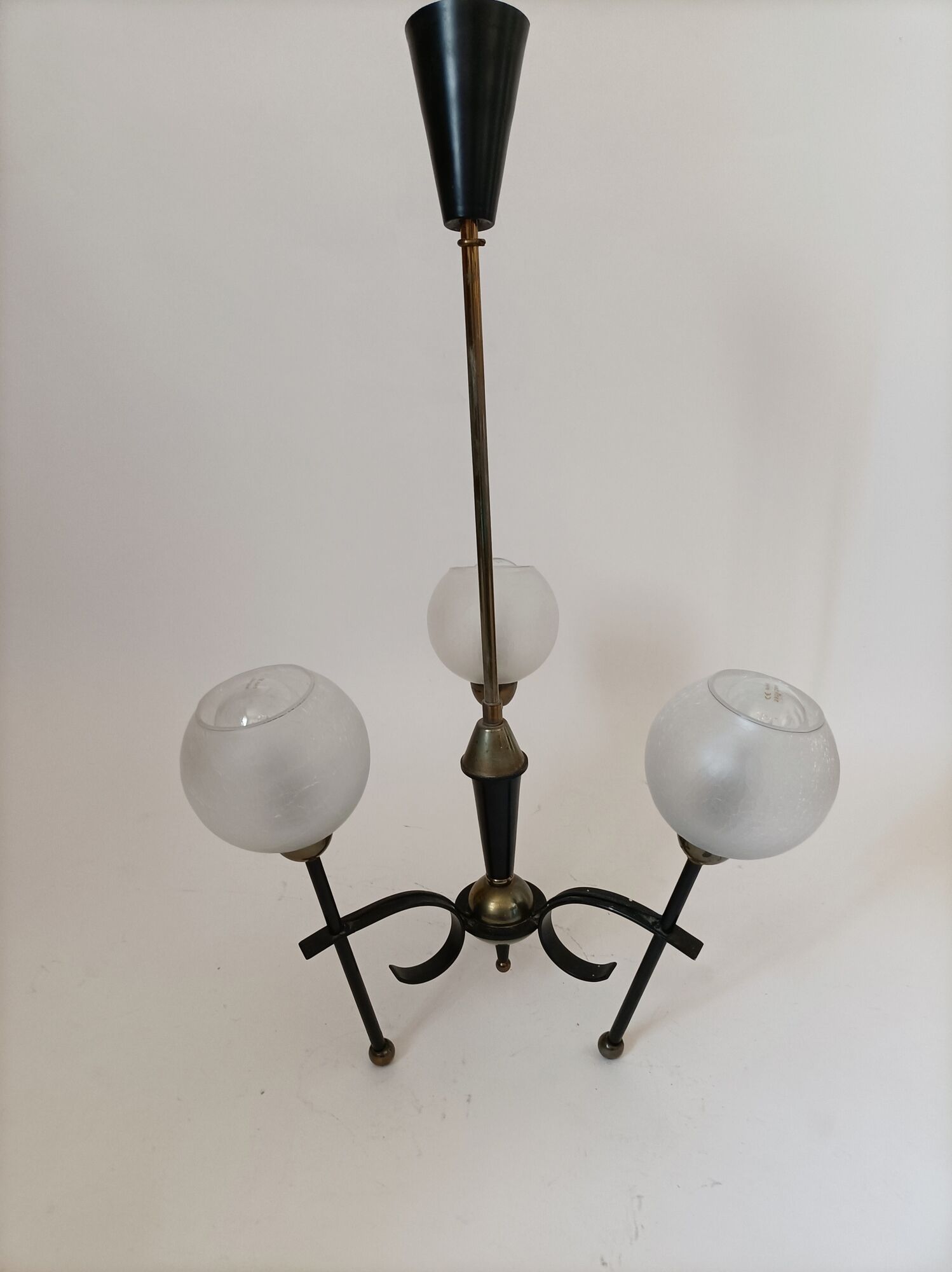 Black and gold lace-up with three arms of vintage 1950 lights