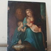 Peinture ancienne sur cuivre - Sainte Famille -