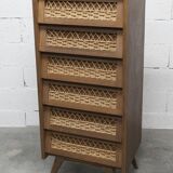 Oak and rattan compass leg chiffonier from the 50s-60s