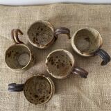 5 pyrite stoneware coffee cups with handle