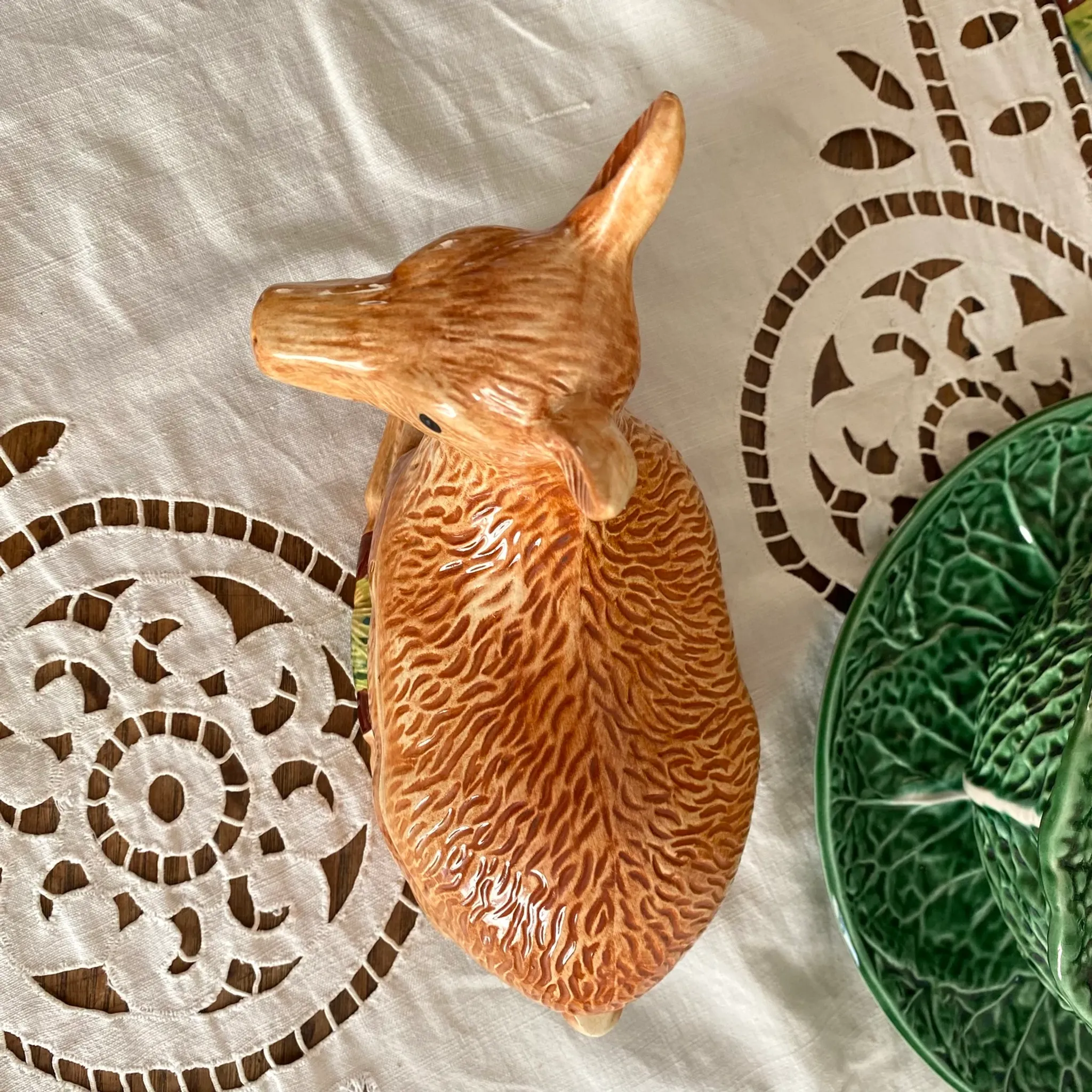 Zoomorphic terrine of a doe in earthenware by Michel Caugant