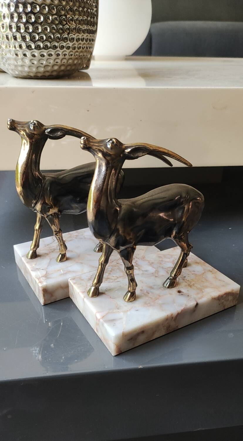 Art Deco Bookends Pair / Antelopes / Regule / Marble