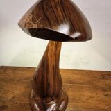 Hand-carved wooden mushroom table lamp with integrated LED