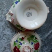 Soupiere with floral decoration painted by hand sarreguemines signed