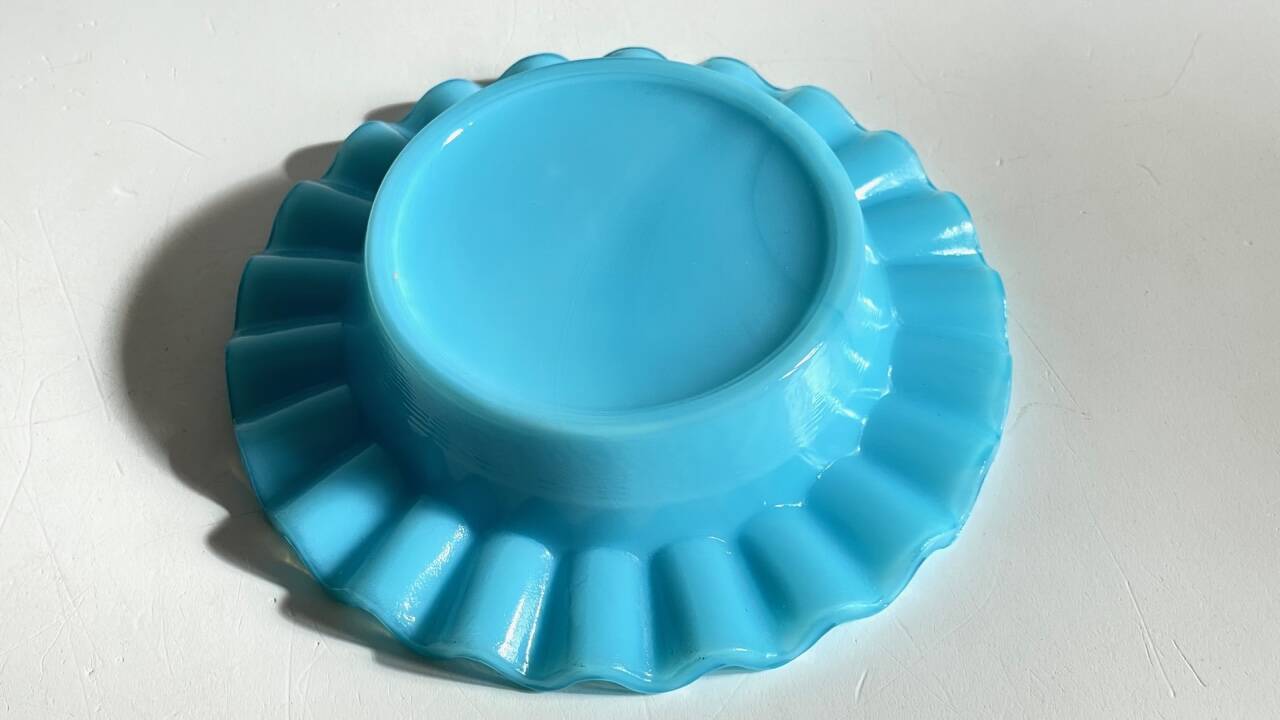 CENDRIER Vide-Poche Verre OPALIN Bleu VINTAGE