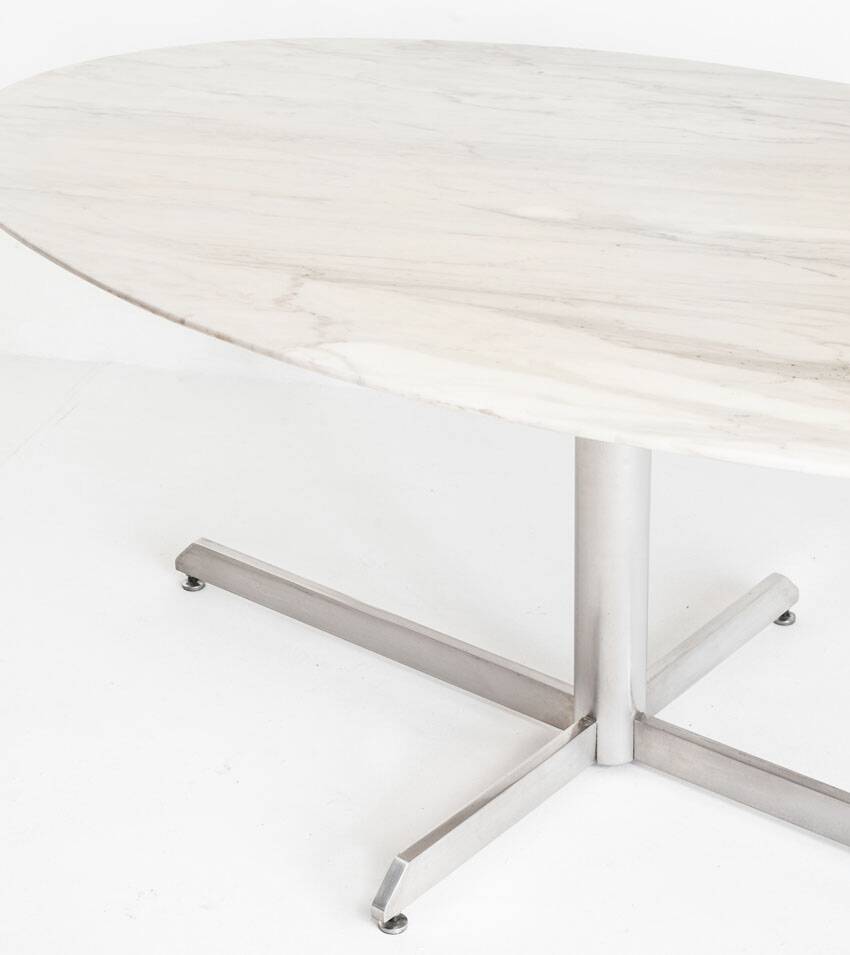 Dining table Roche Bobois. Metal and white marble. France, 1960s