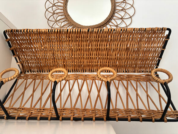 Porte manteau en fer et rotin Jacques Adnet 60s