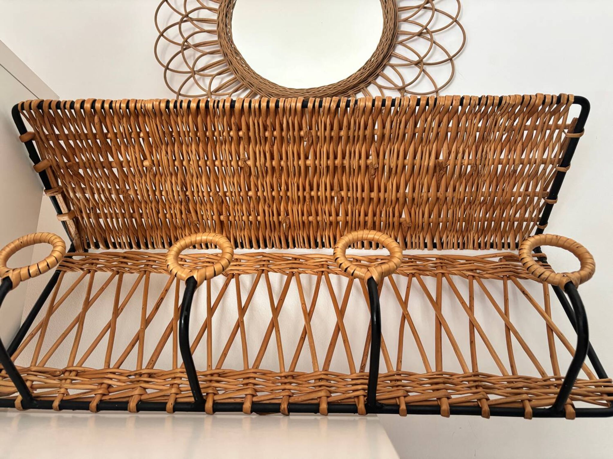 Porte manteau en fer et rotin Jacques Adnet 60s
