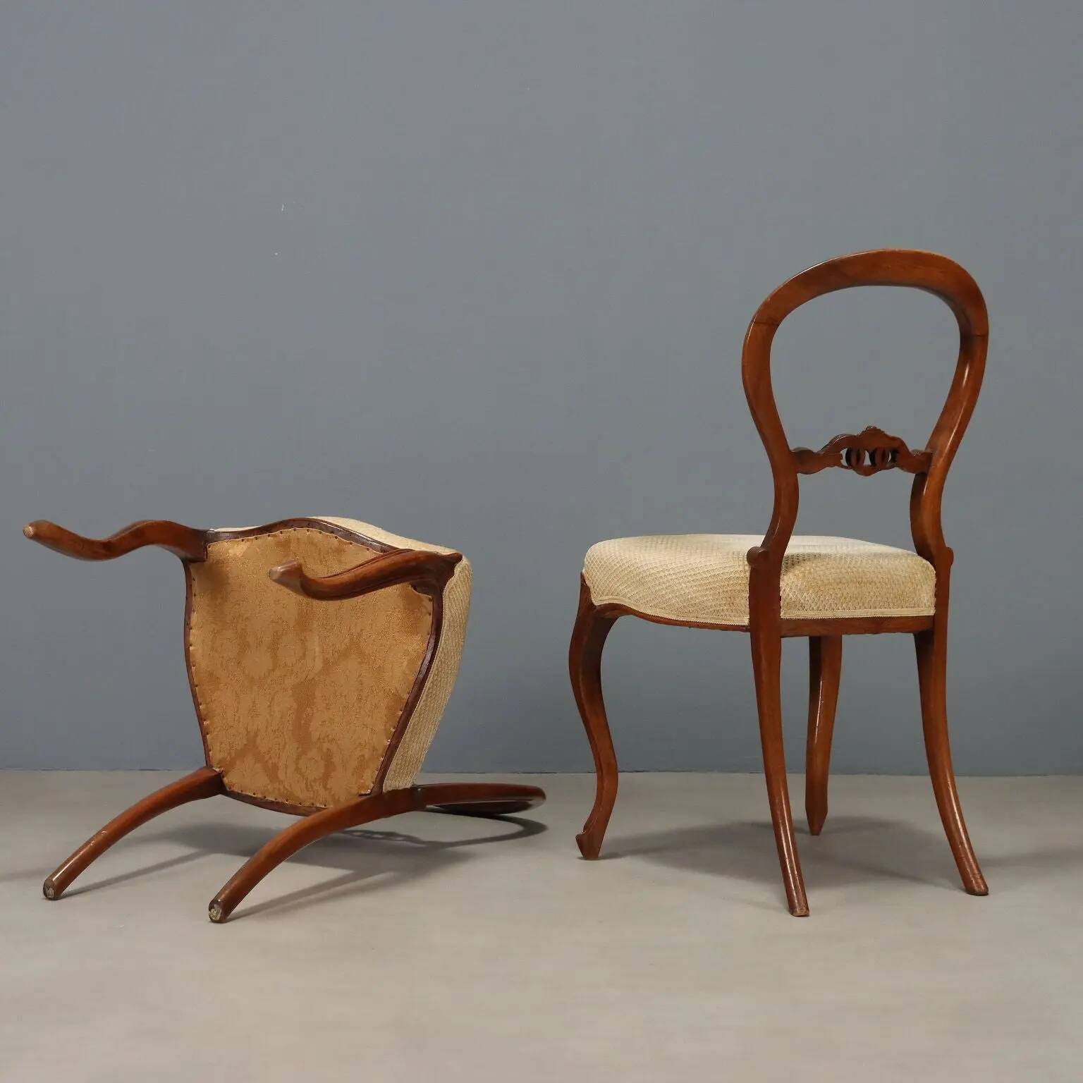 Antique walnut chairs with upholstered seats, Italy, mid-19th century.