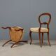 Antique walnut chairs with upholstered seats, Italy, mid-19th century.