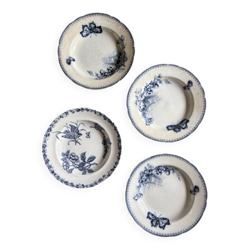 Lot de 4 assiettes creuses anciennes en terre de fer (L8)