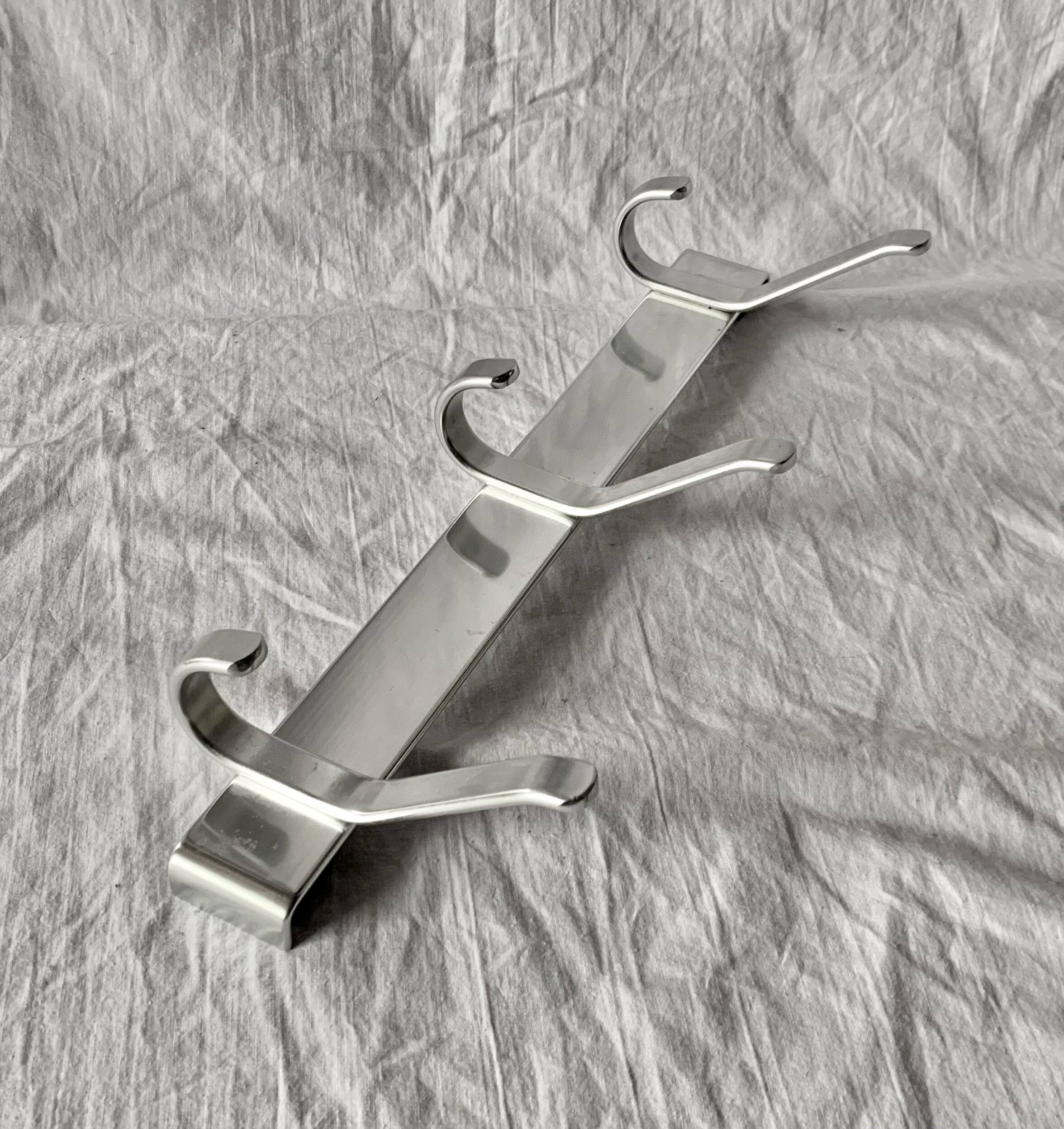 Vintage anodized aluminum wall coat rack - 3 hooks