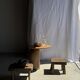 Petit stool, tabouret d'appoint en teck massif rectangulaire arrondie