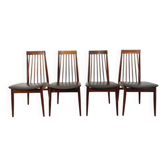 Suite de 4 chaises vintage style scandinave en palissandre des années 60, par Ernst Martin Dettinger