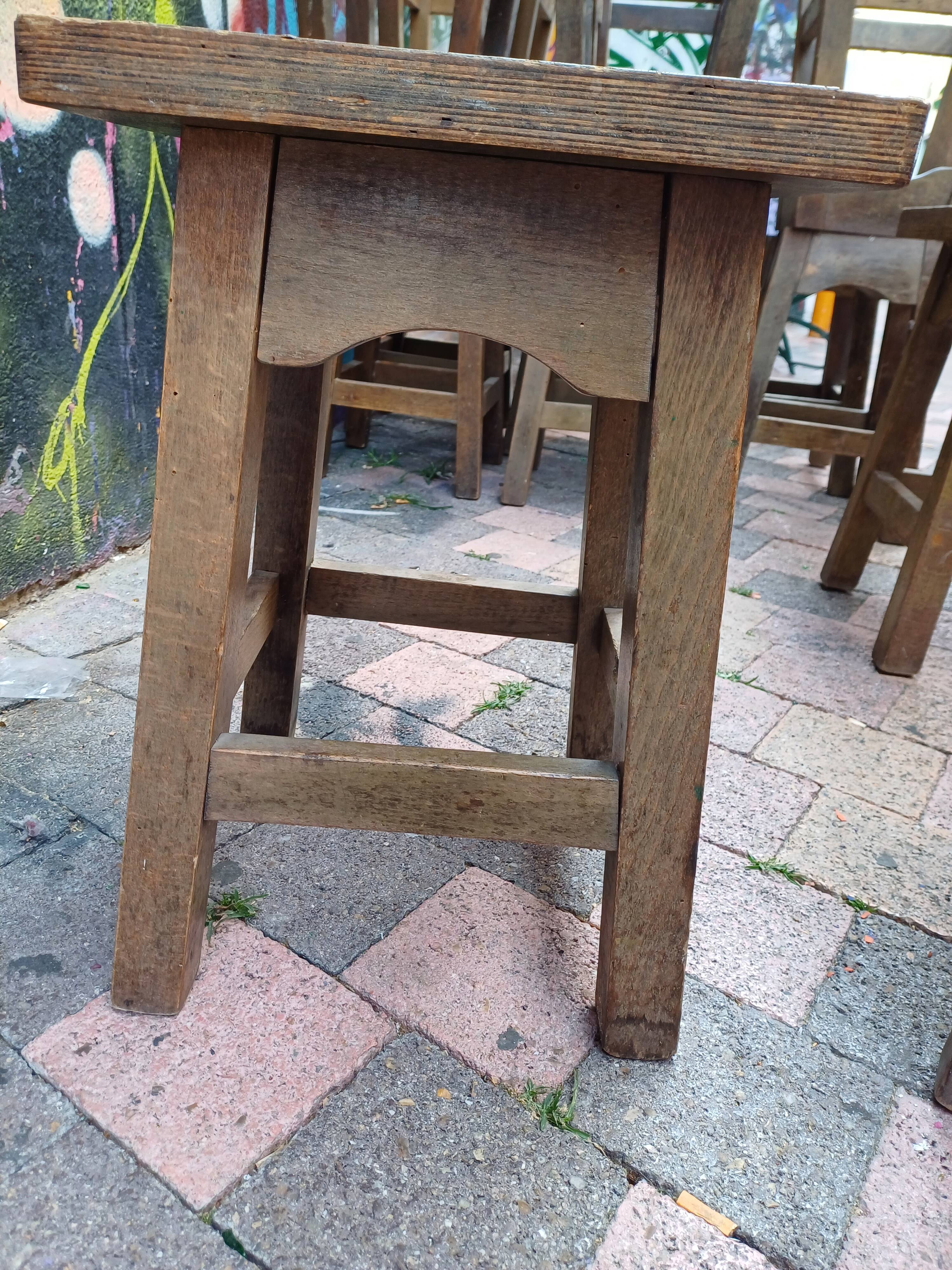3 vintage square wooden stools