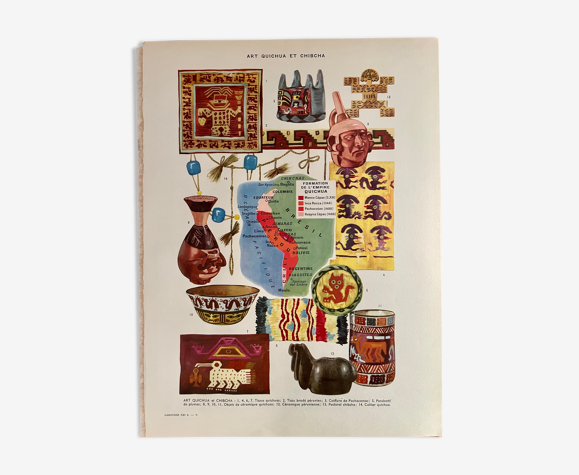 Planche illustrée sur l'art quichua et chibcha, années 1940-50