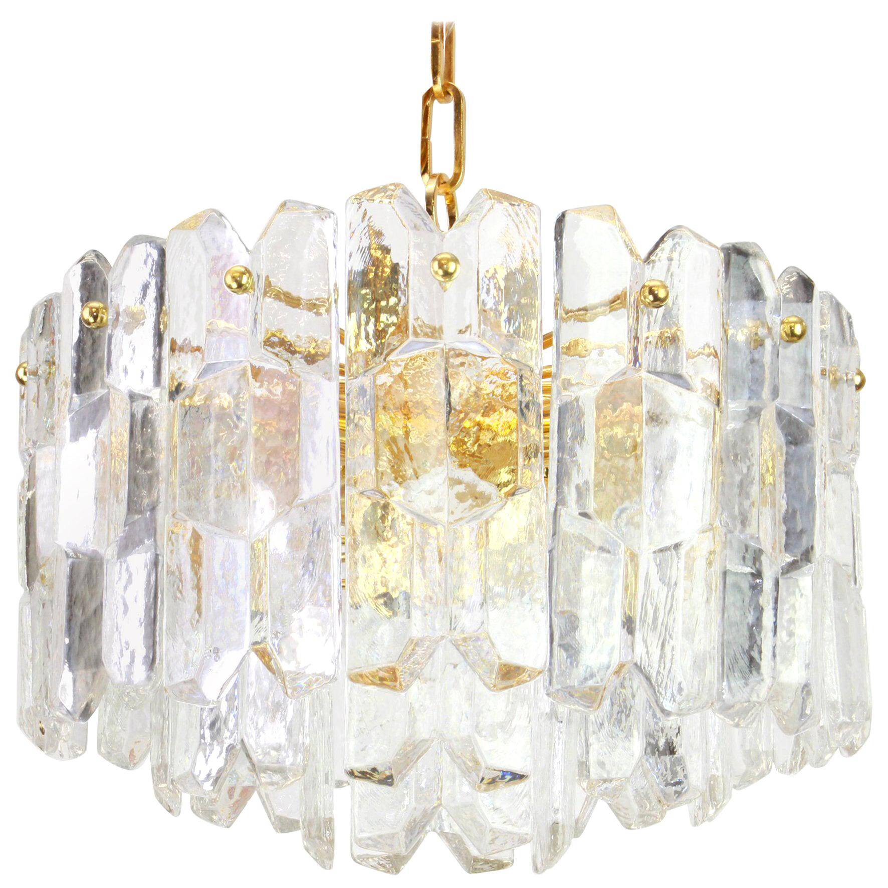 Superb brass and crystal glass light fixture Palazzo, Kalmar, Austria, 1970.