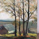 Paysage avec église, huile sur toile signé Guy Dirickx