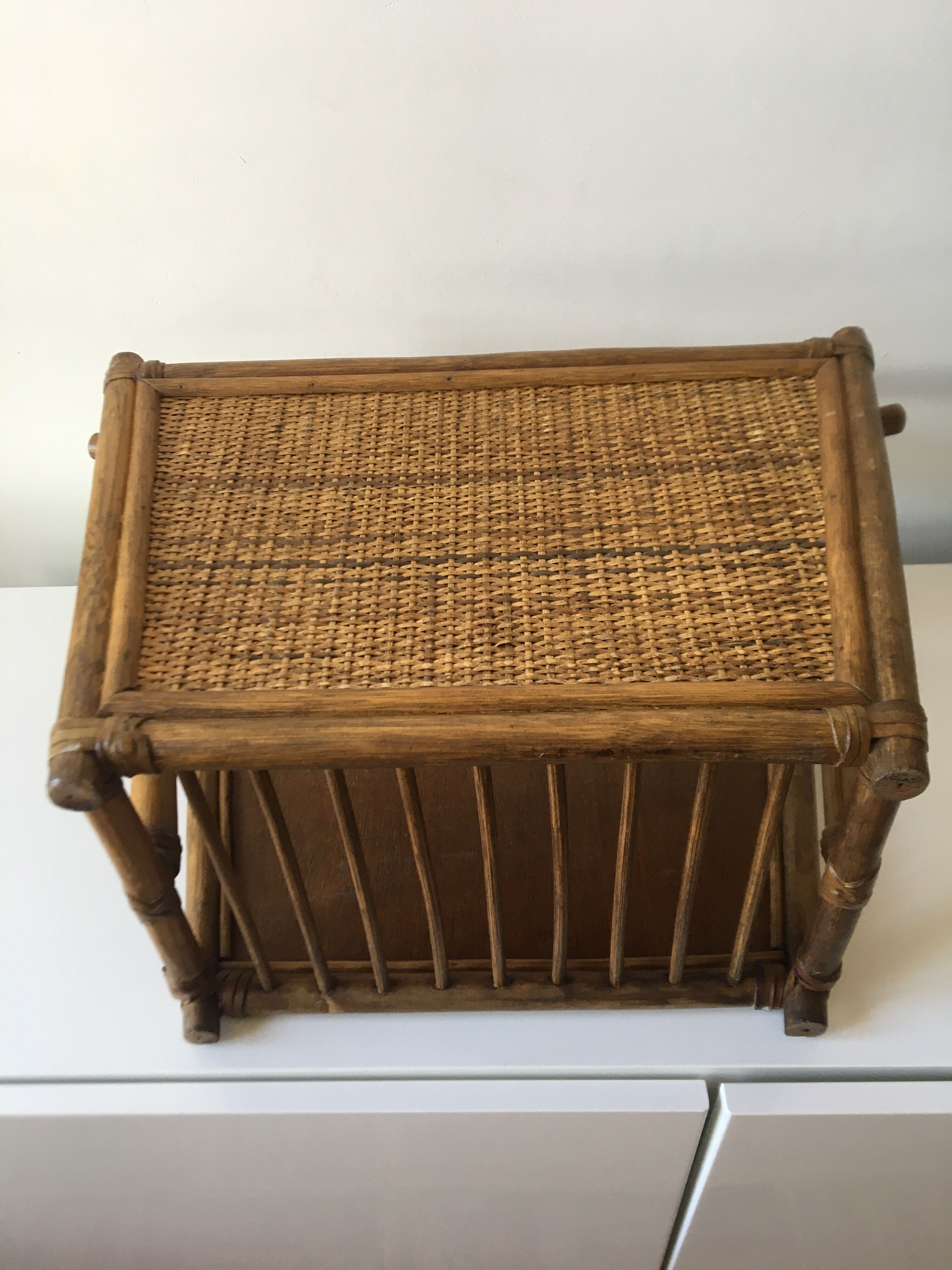 1960s rattan magazine rack