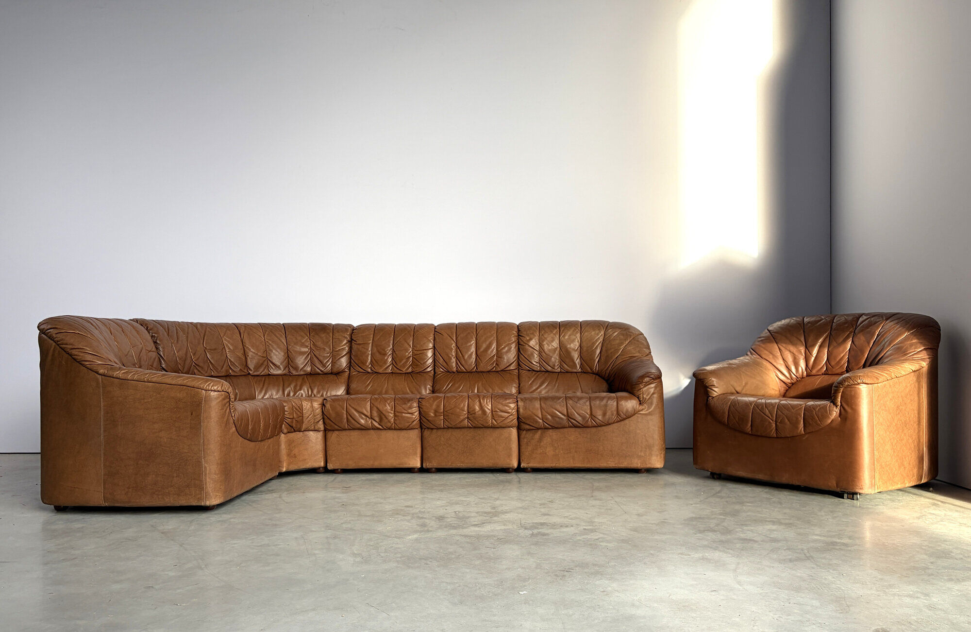 Vintage brown leather modular sofa by, 1970s