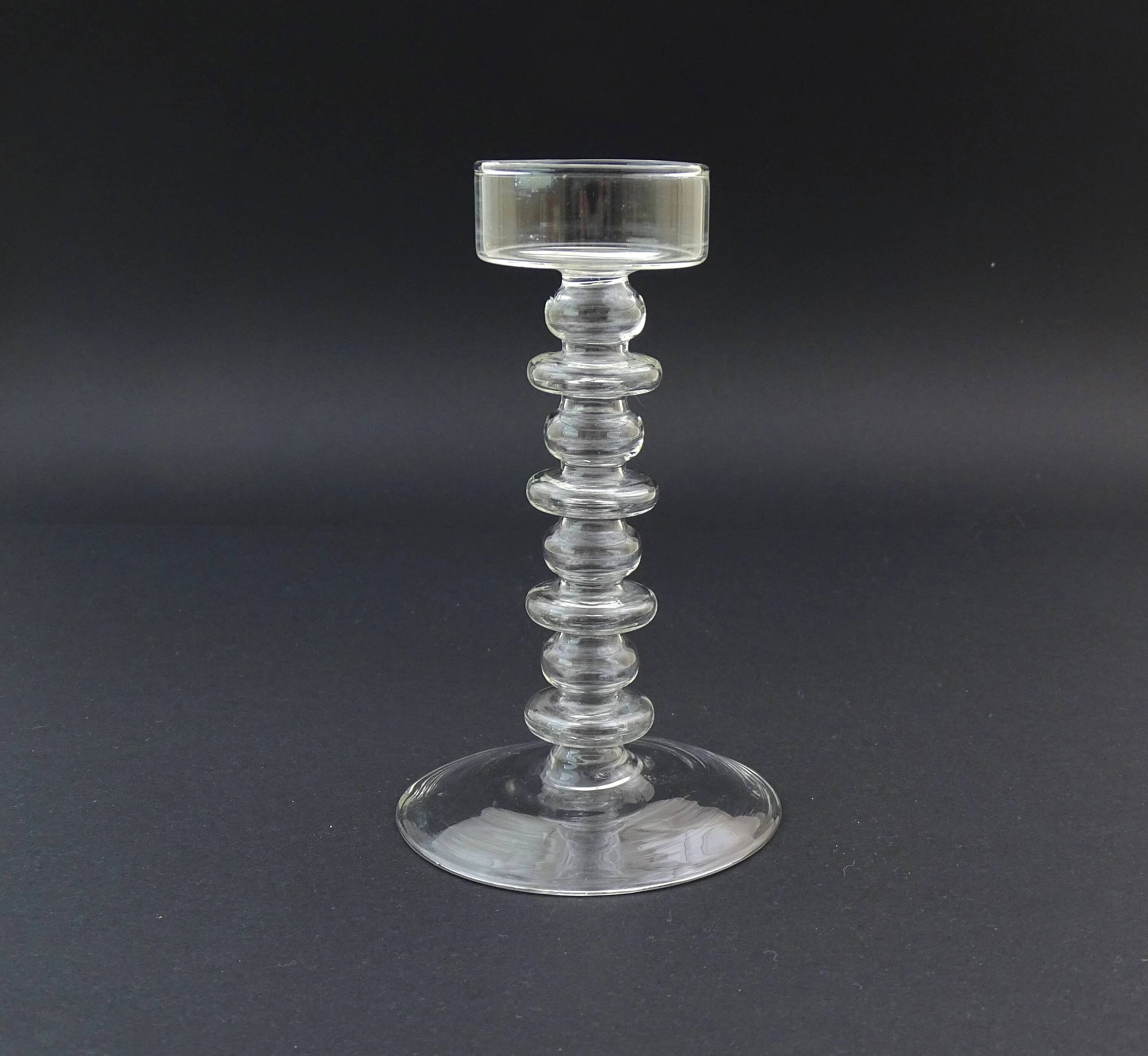 Vintage candlestick in mouth-blown clear glass
