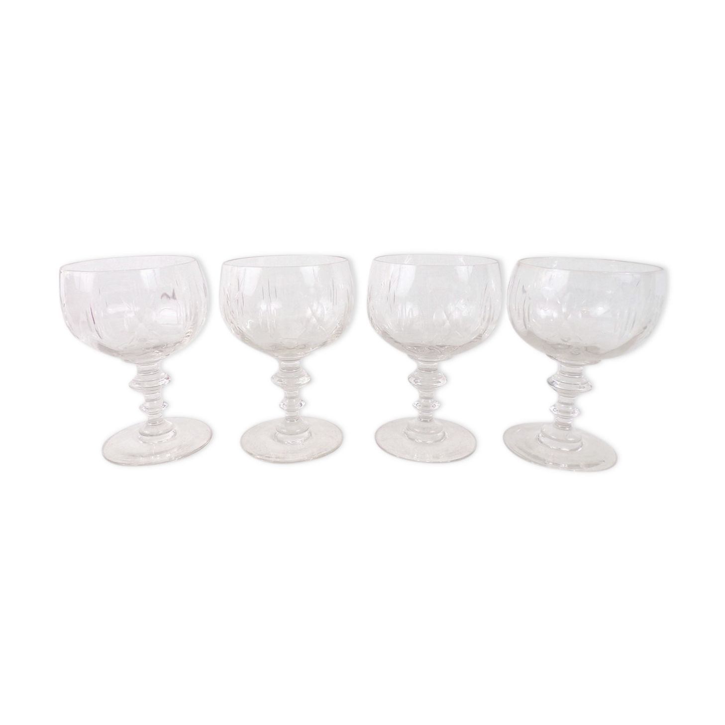 Set of 4 wine glasses tasting glasses in cut blown glass NINETEENTH CENTURY