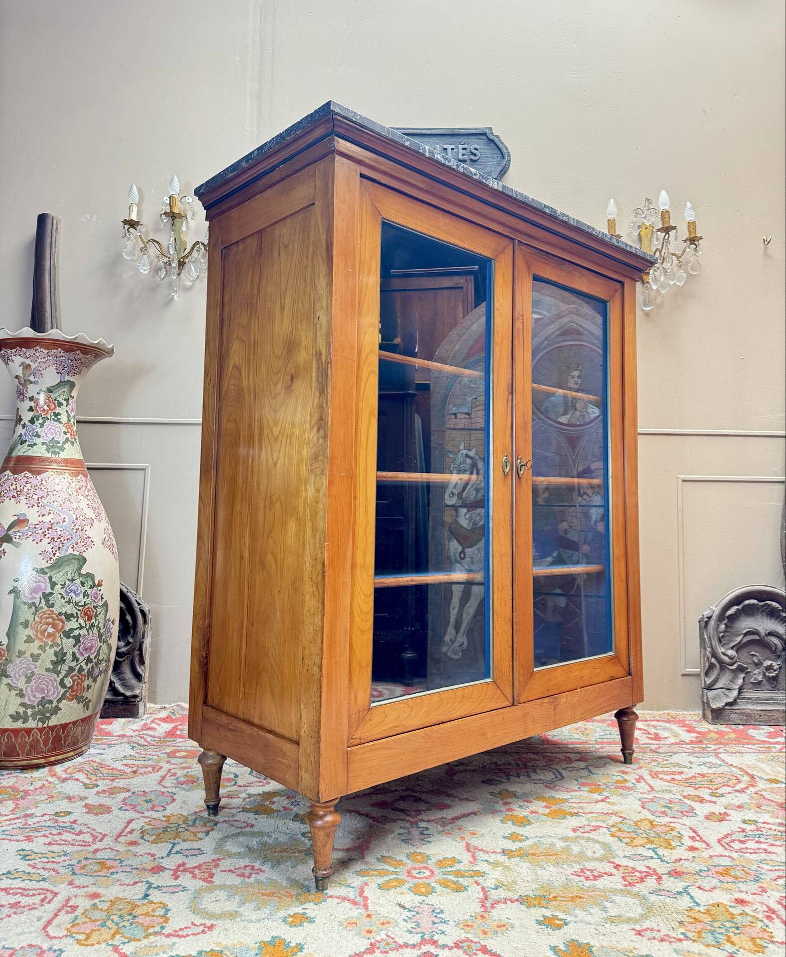 DISPLAY CABINET, CHERRY WOOD BOOKCASE IN DIRECTOIRE STYLE, 19TH CENTURY