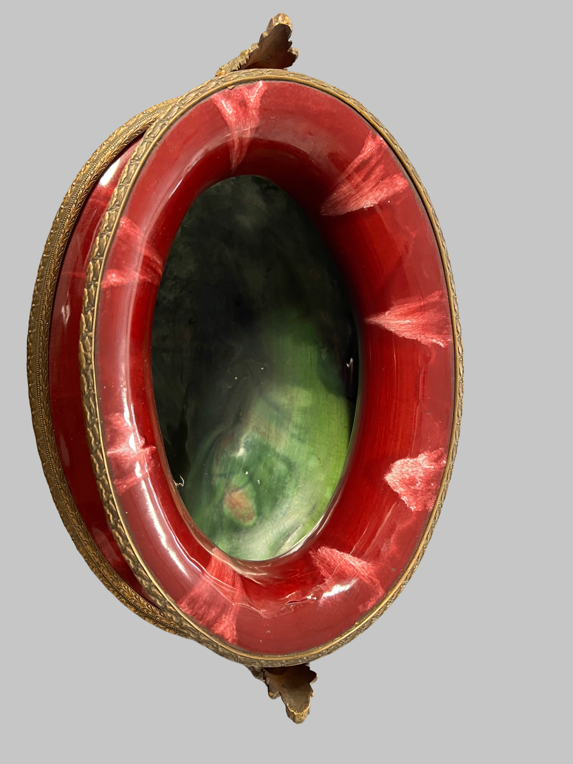 Grande jardinière ovale en céramique rouge “sang-de-bœuf”