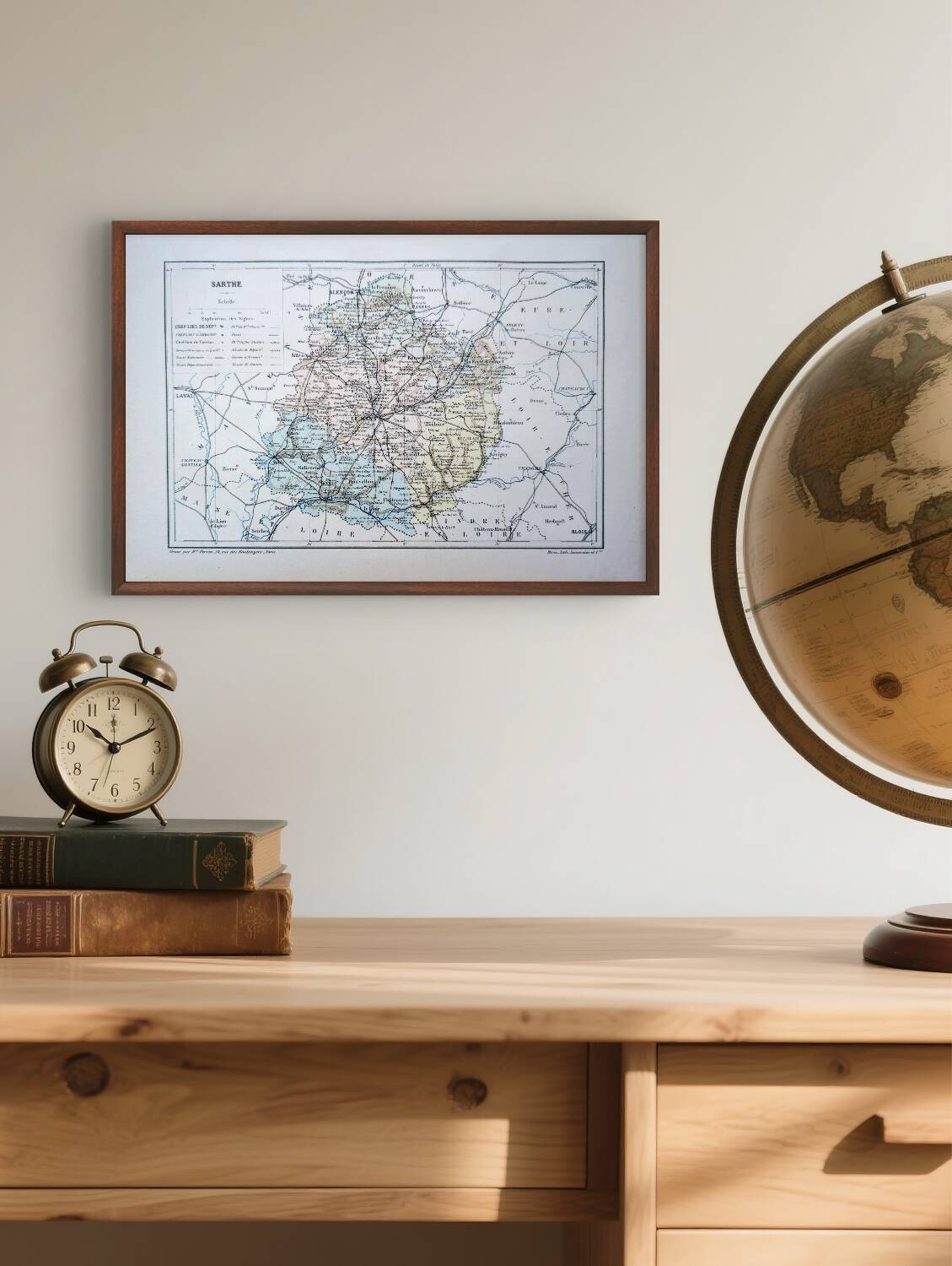 Printed in 1889, map of Sarthe. Authentic Vintage