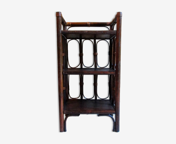 Meuble étagère en rotin et bois