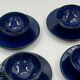 Set of 4 vintage ceramic cups and saucers, cobalt blue glaze.