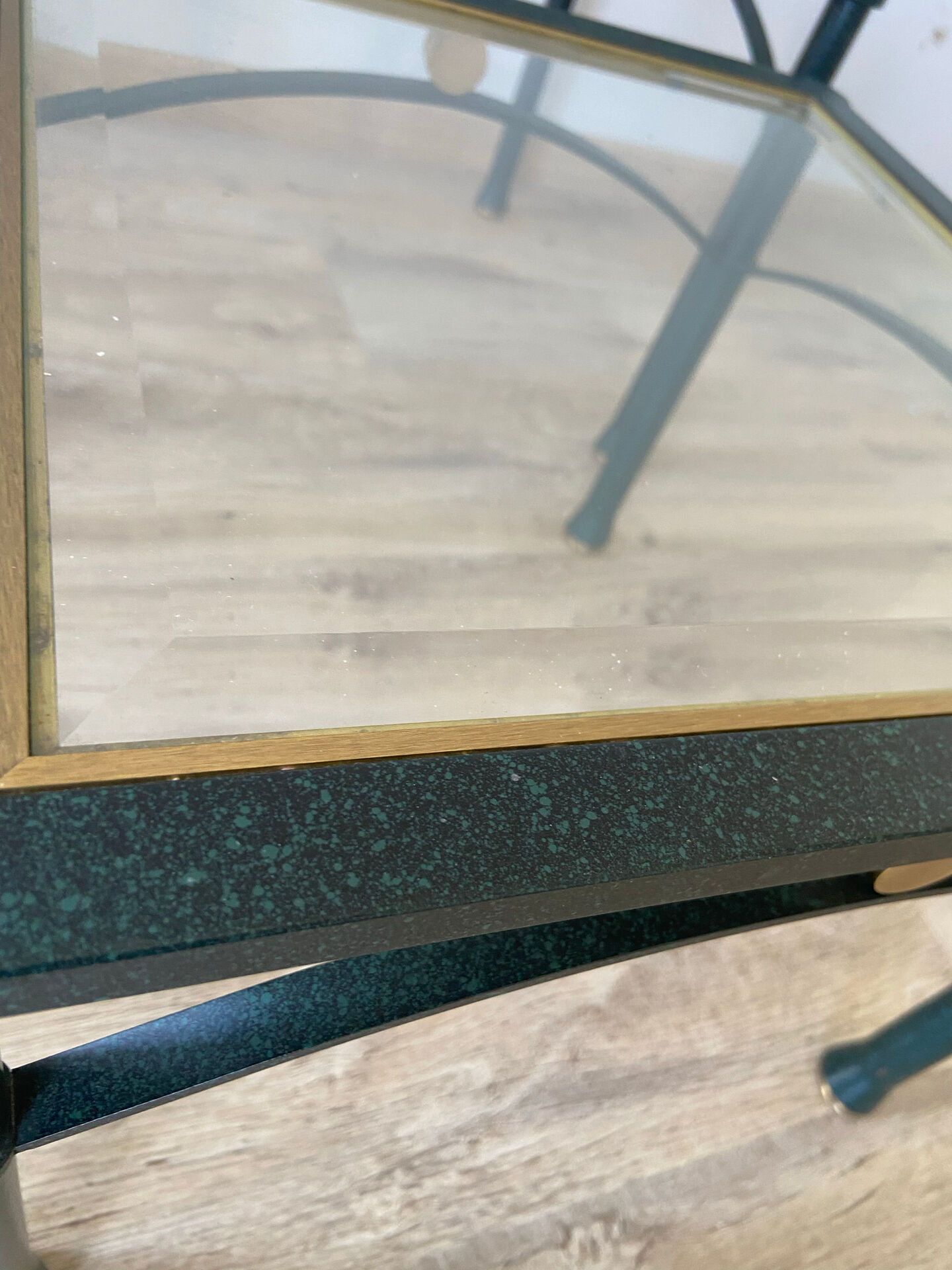 2 nesting tables from the 1960s in metal and bevelled glass.