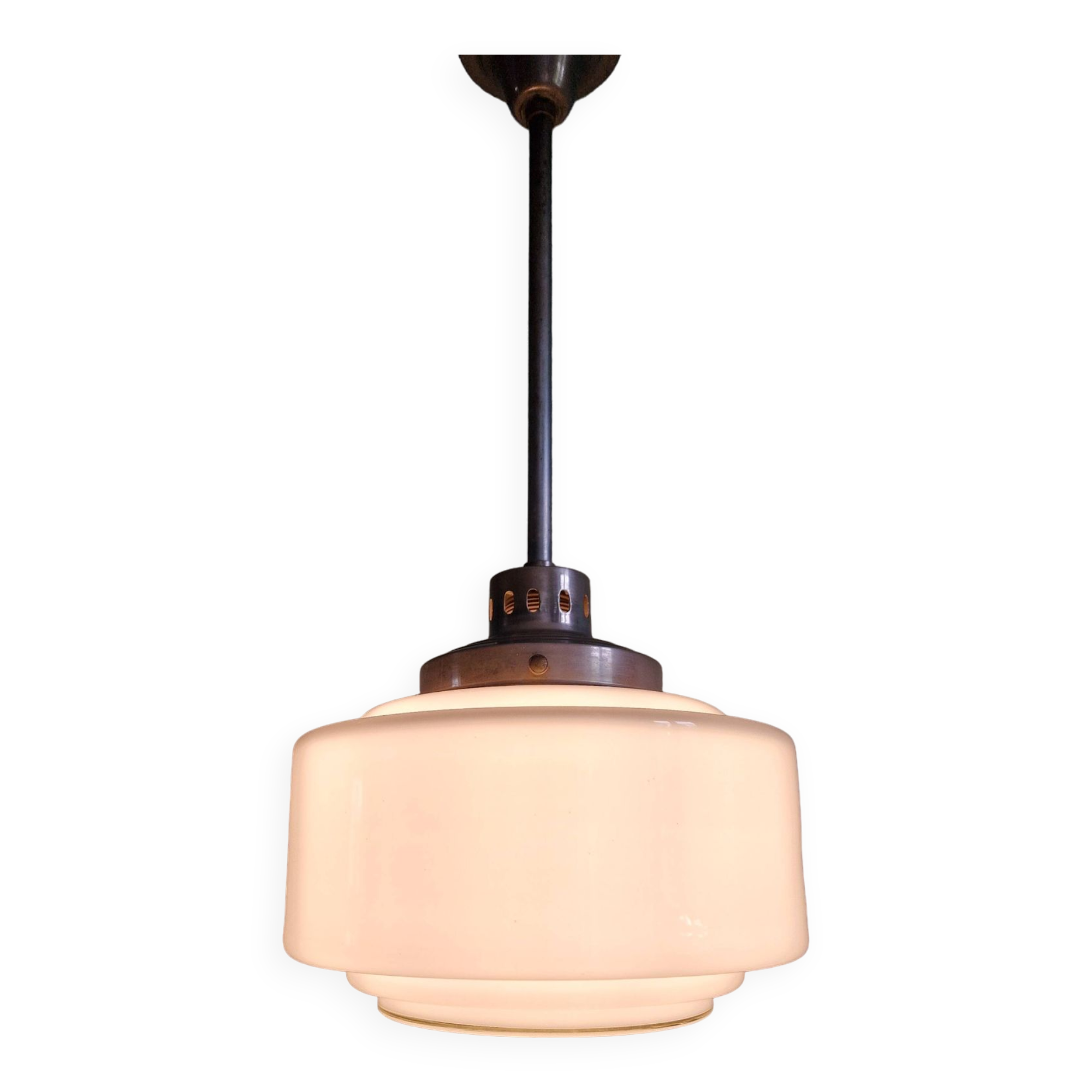 Art Deco pendant light in white opaline glass, 1930s