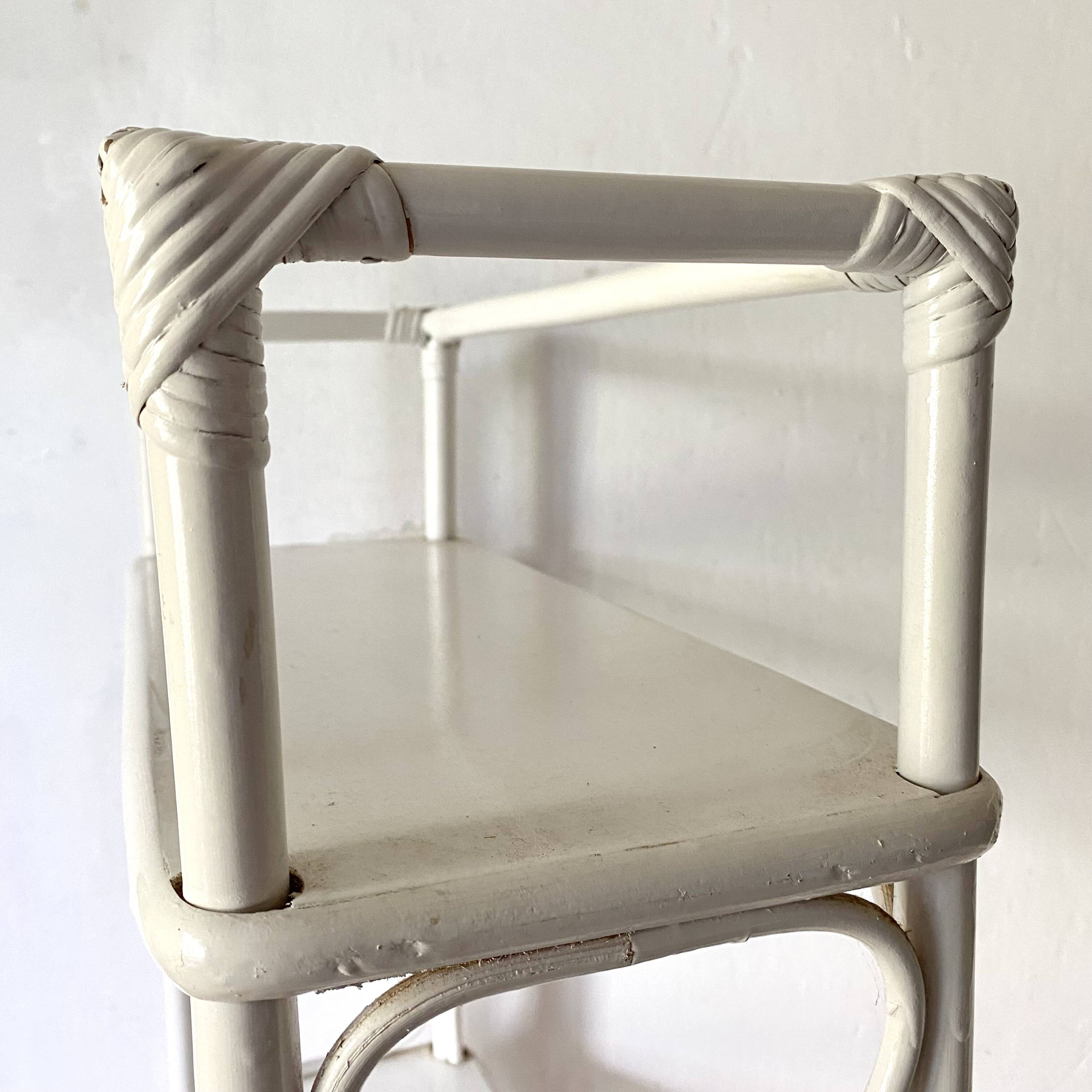 Vintage white lacquered rattan shelf