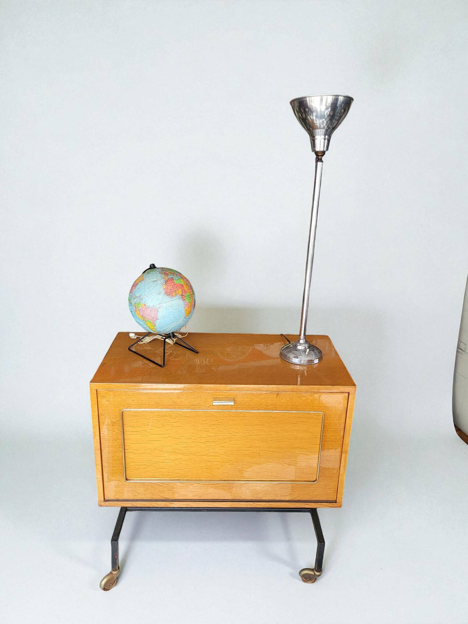 1960s low bar cabinet on wheels