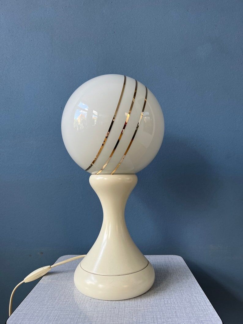 Space Age table lamp in white opaline glass