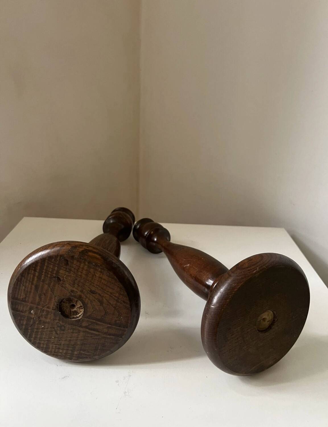 Pair of vintage turned wood candlesticks